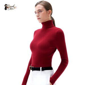 Cashmere Blend Turtleneck Sweater Long Sleeve Thermal Top